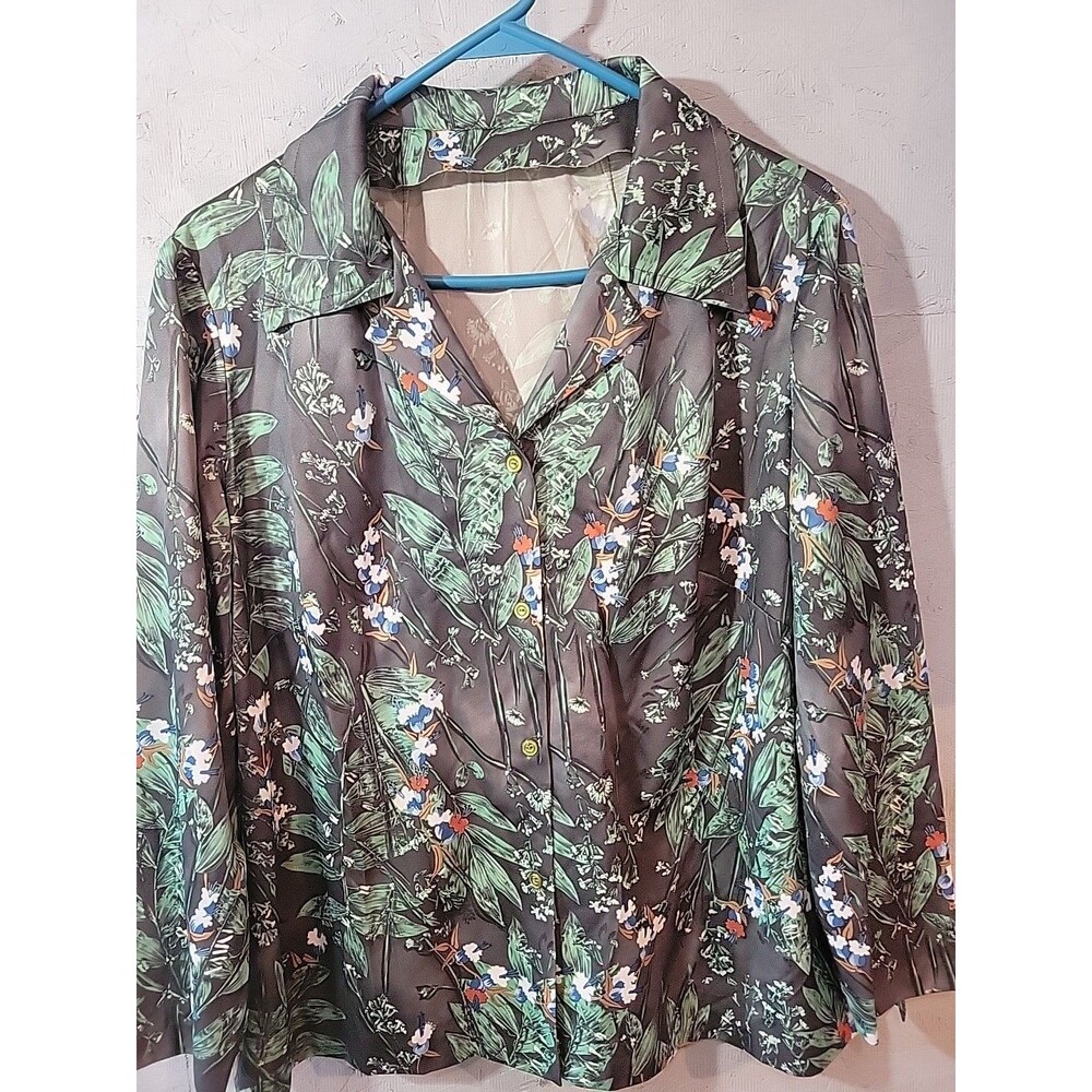 70s Vtg Handmade Size XL Shirt Standard Fit Tunic  LongSleeve Lightweight Green‎